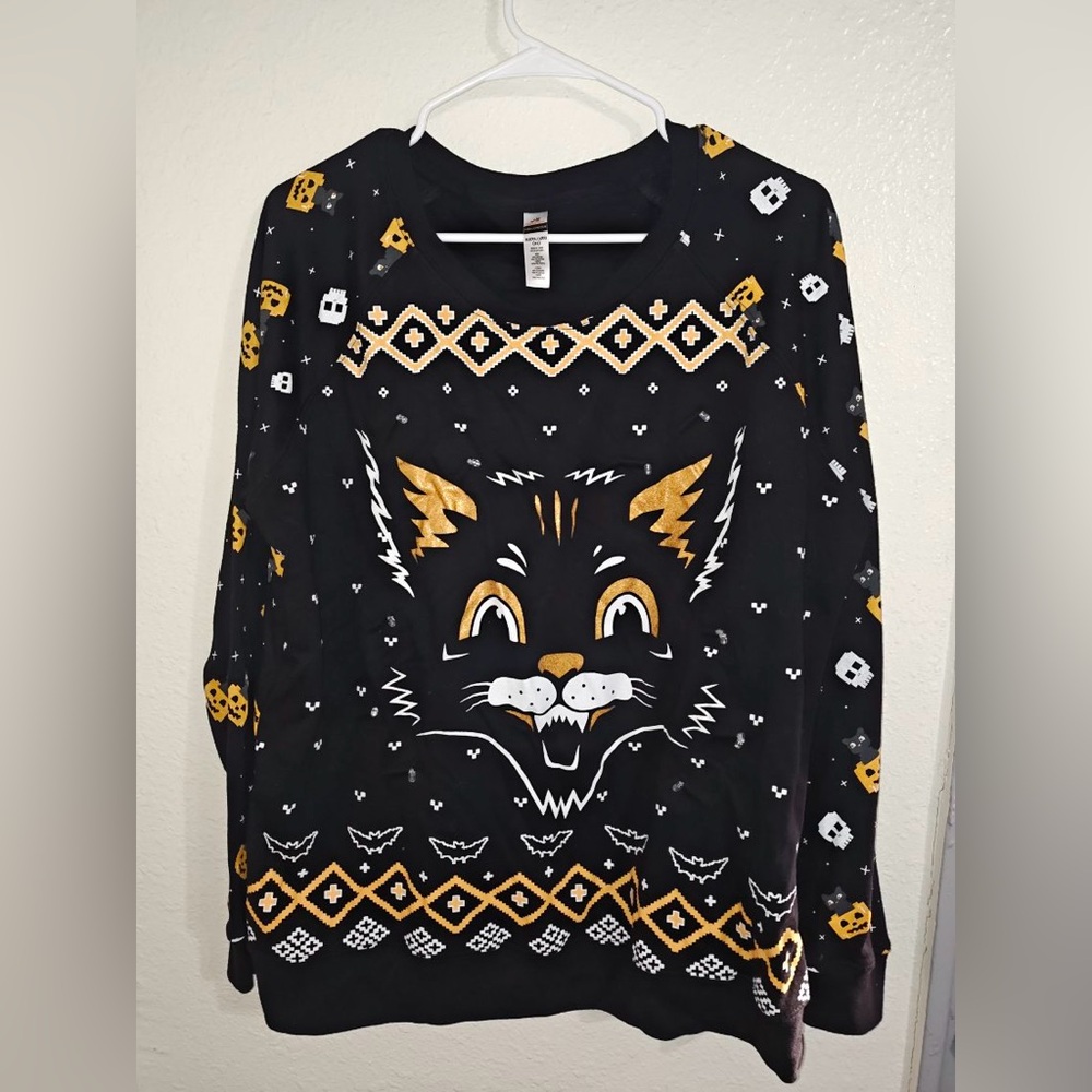 Halloween Light-Up Black Cat and Orange Pumpkin Sweater Women's Size XXXL 21 3X